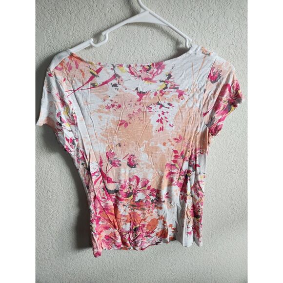 APT 9 Essentials Sz PM Short Sleeve Scoop Neck T Shirt Floral Pink Peach - Picture 3 of 3